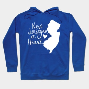 New Jerseyan At Heart: New Jersey State Pride Calligraphy State Silhouette Hoodie